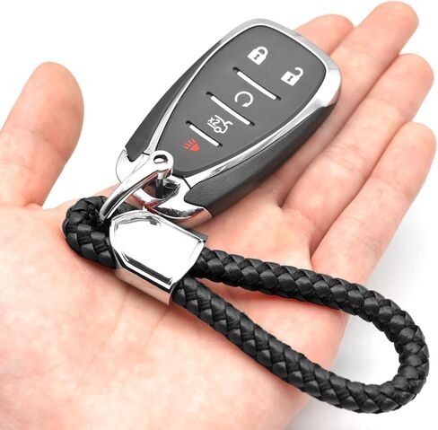 Car Key Fob Keychains Leather Keys Chain Sturdy Metal Holder with D-Ring for Men and Women 1 Pack Black, Long in Kuwait