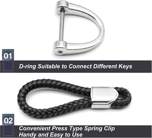Car Key Fob Keychains Leather Keys Chain Sturdy Metal Holder with D-Ring for Men and Women 1 Pack Black, Long in Kuwait
