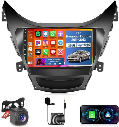 Fuluku【8 Core 4+64GB】 for Hyundai Elantra 2011 2012 2013 Android 13 Car Stereo Carplay Radio with Wireless Carplay Android Auto, 9'' Touch Screen, GPS/WiFi/32EQ DSP/Bluetooth 5.0/SWC/Mic, Backup Cam in Kuwait