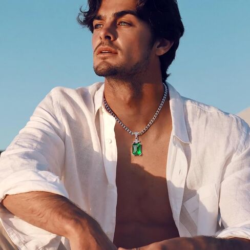 YAMI Necklace for Men, Cross Pendant with 24" Stainless Steel Chain, 17.5-Carat Cubic Zirconia Diamond, Emerald Cut Birthstone, Jewelry Gift for Boyfriend/Husband in Kuwait