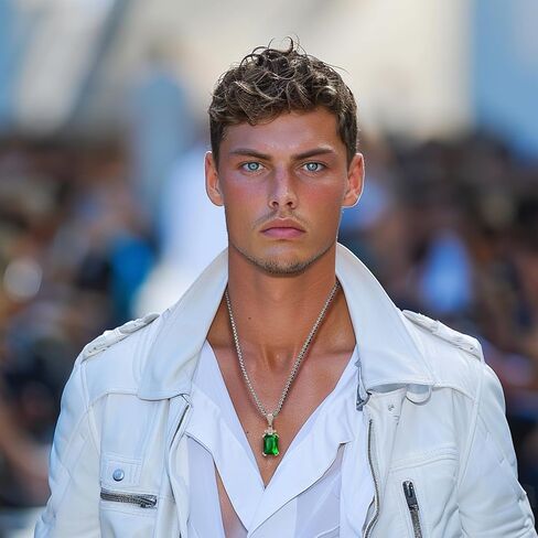 YAMI Necklace for Men, Cross Pendant with 24" Stainless Steel Chain, 17.5-Carat Cubic Zirconia Diamond, Emerald Cut Birthstone, Jewelry Gift for Boyfriend/Husband in Kuwait