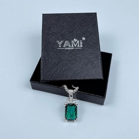 YAMI Necklace for Men, Cross Pendant with 24" Stainless Steel Chain, 17.5-Carat Cubic Zirconia Diamond, Emerald Cut Birthstone, Jewelry Gift for Boyfriend/Husband in Kuwait