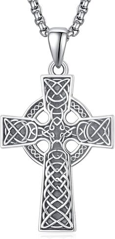KINGWHYTE Cross Necklace 925 Sterling Silver Celtic Knot Crucifix Pendant Religious Protective Gift Birthday Jewelry for Men Women in Saudi Arabia