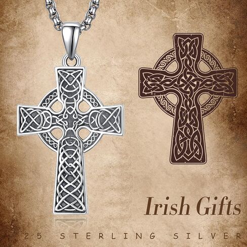 KINGWHYTE Cross Necklace 925 Sterling Silver Celtic Knot Crucifix Pendant Religious Protective Gift Birthday Jewelry for Men Women in Saudi Arabia