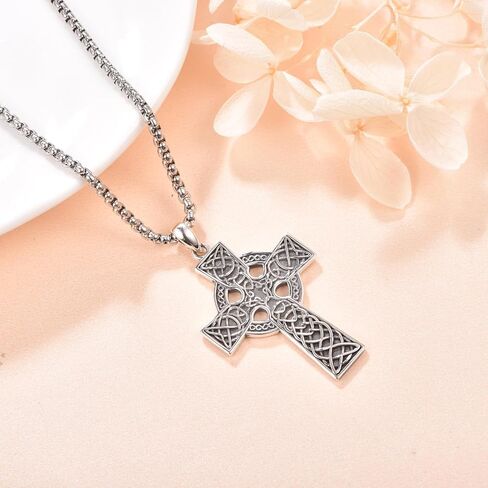 KINGWHYTE Cross Necklace 925 Sterling Silver Celtic Knot Crucifix Pendant Religious Protective Gift Birthday Jewelry for Men Women in Saudi Arabia