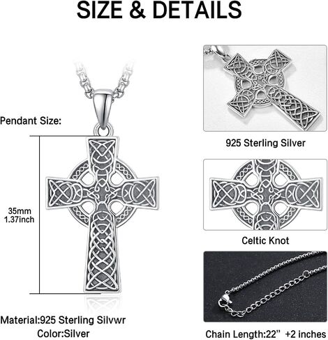 KINGWHYTE Cross Necklace 925 Sterling Silver Celtic Knot Crucifix Pendant Religious Protective Gift Birthday Jewelry for Men Women in Saudi Arabia