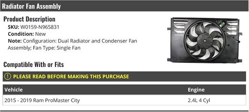 Dual Radiator and Condenser Fan Assembly - Compatible with 2015-2019 Ram ProMaster City 2.4L 4-Cylinder in Saudi Arabia