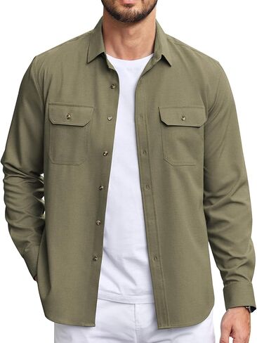 COOFANDY Mens Casual Button Down Shirts Long Sleeve Wrinkle-Free Shirt Lightweight Shirt Jacket in Saudi Arabia