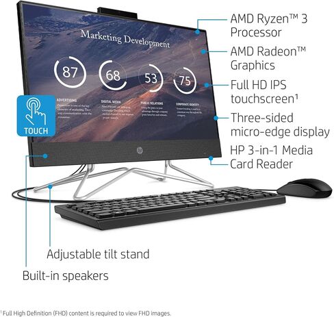 كمبيوتر مكتبي HP All-in-One الأحدث، شاشة FHD مقاس 21.5 بوصة، معالج Intel ثنائي النواة، كاميرا ويب، HDMI، بلوتوث، ماوس ولوحة مفاتيح، Windows 11 (ذاكرة وصول عشوائي سعة 20 جيجابايت | تخزين سعة 1 تيرابايت) in Saudi Arabia