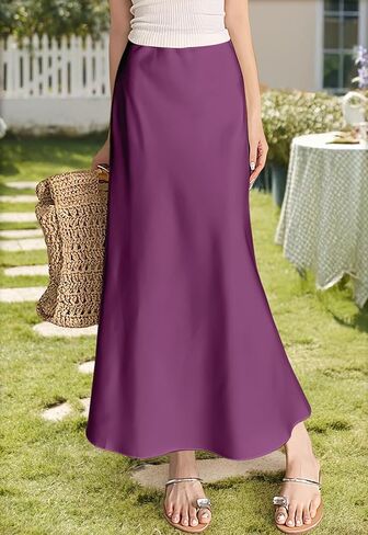 Ebossy Women's Long Satin Skirt Silk Silk Dary Hidden Hidden Cercy Flared A-Line Maxi Vertts in Kuwait