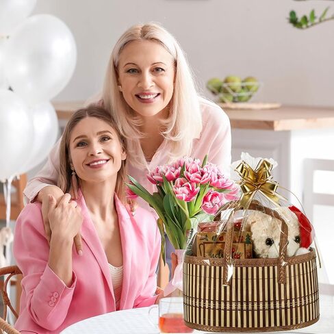 Baskets for Gifts Empty Sturdy Woven Bamboo Gift Basket with Gift Bags and Ribbons for Christmas Thanksgiving Birthday Mothers Day Housewarming Party Gift Wrapping, 12"x 8"x 6" (1 Set) in Kuwait