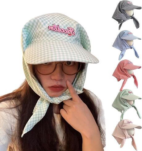 Women Baseball Hat Checkered Quick Drying Head Scarf Embroidery Sports Hat Photo Props Breathable for Casual Sport Pink in Saudi Arabia