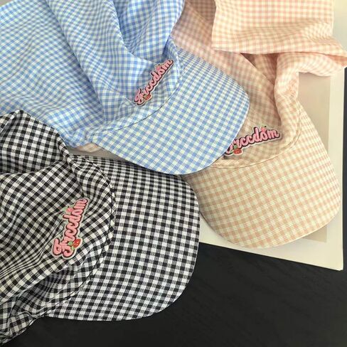 Women Baseball Hat Checkered Quick Drying Head Scarf Embroidery Sports Hat Photo Props Breathable for Casual Sport Pink in Saudi Arabia