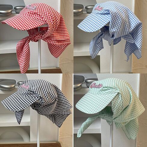 Women Baseball Hat Checkered Quick Drying Head Scarf Embroidery Sports Hat Photo Props Breathable for Casual Sport Pink in Saudi Arabia