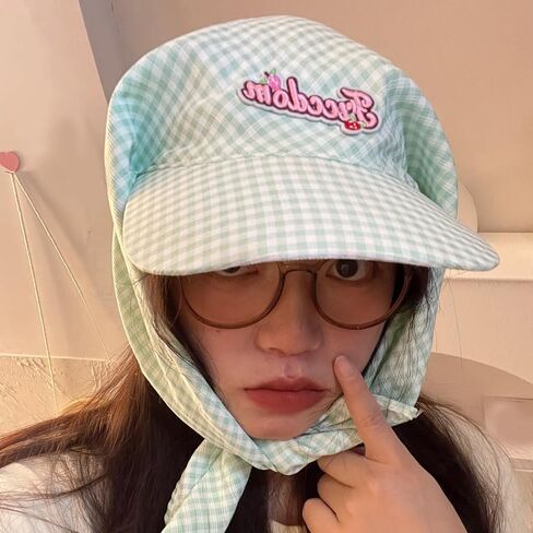 Women Baseball Hat Checkered Quick Drying Head Scarf Embroidery Sports Hat Photo Props Breathable for Casual Sport Pink in Saudi Arabia