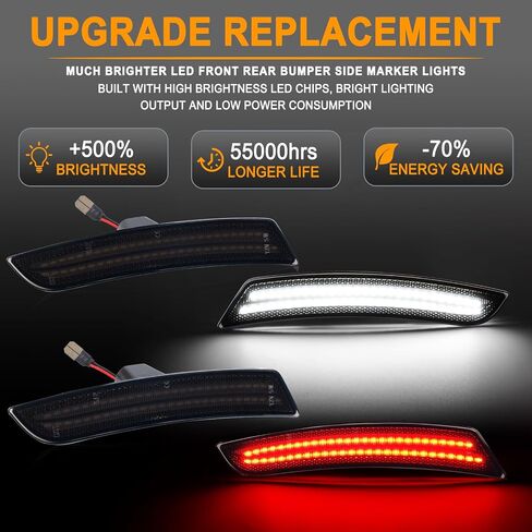LED Side Marker Lights for Chevy Camaro 2016-2023 Front White Rear Red Bumper Fender Marker Lamps Reflectors Smoked Len, 4PCS in Saudi Arabia