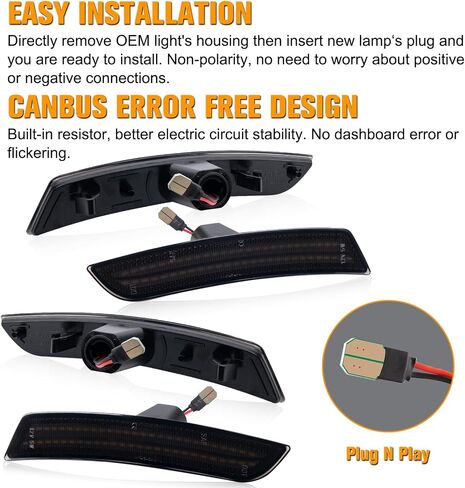 LED Side Marker Lights for Chevy Camaro 2016-2023 Front White Rear Red Bumper Fender Marker Lamps Reflectors Smoked Len, 4PCS in Saudi Arabia