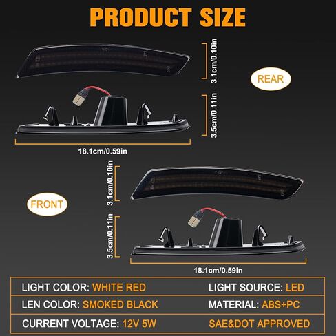 LED Side Marker Lights for Chevy Camaro 2016-2023 Front White Rear Red Bumper Fender Marker Lamps Reflectors Smoked Len, 4PCS in Saudi Arabia