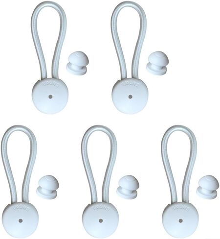 5 PCS Bungee Shock Cord Clip with Knobs, Pull Tie Down Tarp Canvas Knobs for Camping Tents Cargo Pool Awning Car Cover Holding Wire Hoses(White) in Saudi Arabia