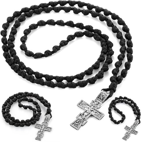 Quelay 3 Pcs Orthodox Prayer Rope Handmade Christian Greek Prayer Rope 100 50 33 Knot Paracord Protection Blessing Cross Charm Car Hanging Gift(Nylon) in Saudi Arabia