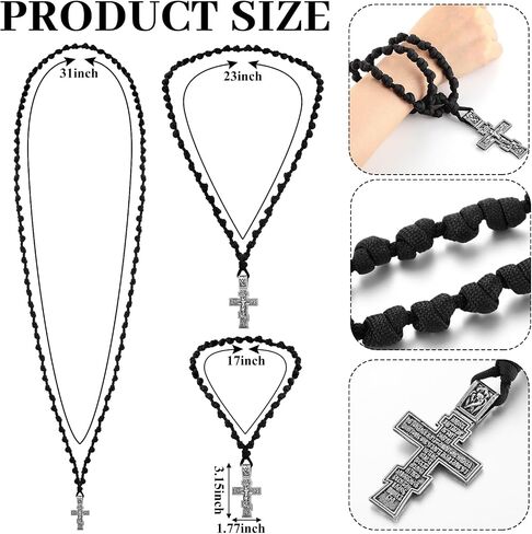 Quelay 3 Pcs Orthodox Prayer Rope Handmade Christian Greek Prayer Rope 100 50 33 Knot Paracord Protection Blessing Cross Charm Car Hanging Gift(Nylon) in Saudi Arabia