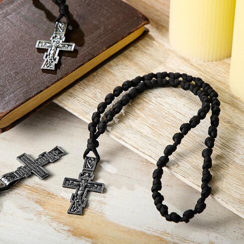 Quelay 3 Pcs Orthodox Prayer Rope Handmade Christian Greek Prayer Rope 100 50 33 Knot Paracord Protection Blessing Cross Charm Car Hanging Gift(Nylon) in Saudi Arabia