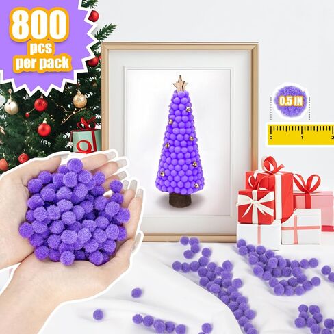 RAINFLOW 800 Pcs Small Pom Poms for Crafts - Craft Pompoms Balls,pompones para llaveros,Assorted Bright Color Bulk Arts and Making Hobby Supplies,Holiday Party,Christmas Decor,1/2 Inch in Saudi Arabia