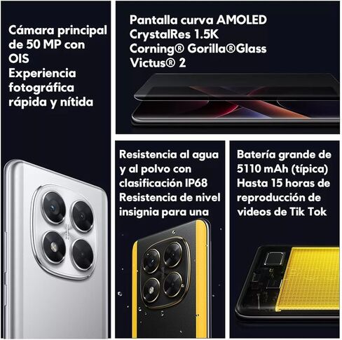Xiaomi Poco X7 5G + 4G LTE (لـ Tmobile Mint Tello & Global) (512GB + 12GB) AI منحني 6.67 "50 ميجابكسل CAM NFC Dual SIM غير مقفل 24095PCADG (الفضة) in Kuwait