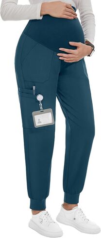 PACBREEZE Women's Maternity Scrubs with 6 Pockets, Workwear Maternity Jogger Scrubs Pregnancy Pants, S-XXL(Update Black, Large) in Kuwait