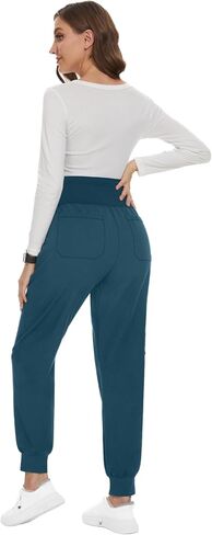 PACBREEZE Women's Maternity Scrubs with 6 Pockets, Workwear Maternity Jogger Scrubs Pregnancy Pants, S-XXL(Update Black, Large) in Kuwait