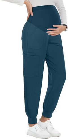 PACBREEZE Women's Maternity Scrubs with 6 Pockets, Workwear Maternity Jogger Scrubs Pregnancy Pants, S-XXL(Update Black, Large) in Kuwait