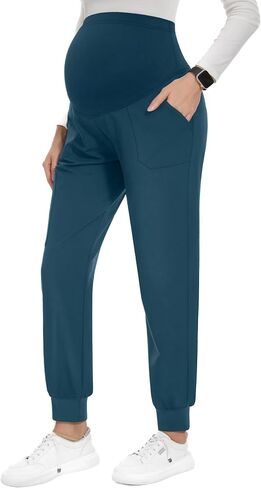 PACBREEZE Women's Maternity Scrubs with 6 Pockets, Workwear Maternity Jogger Scrubs Pregnancy Pants, S-XXL(Update Black, Large) in Kuwait