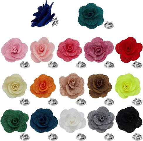 FINGERINSPIRE 17Pcs Camellia Flower Lapel Pins with Metal Pins 17 Colors Handmade Camellia Flower Cloth Brooch for Suits Party Decoration Gifts Clothes Accessories(3cm/1.2inch Long） in Saudi Arabia