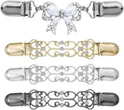 4 PCS Cinch Clips, Vintage Dress Clips Back Cinch Set, Retro Waist Cincher Sweater Clip for Cardigans Shawl, 2 Styles Shirt Tightener Clip for Women Girls Clothing Accessories (Gold, Silver, Black) in Saudi Arabia