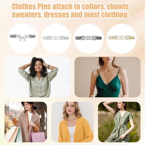 4 PCS Cinch Clips, Vintage Dress Clips Back Cinch Set, Retro Waist Cincher Sweater Clip for Cardigans Shawl, 2 Styles Shirt Tightener Clip for Women Girls Clothing Accessories (Gold, Silver, Black) in Saudi Arabia