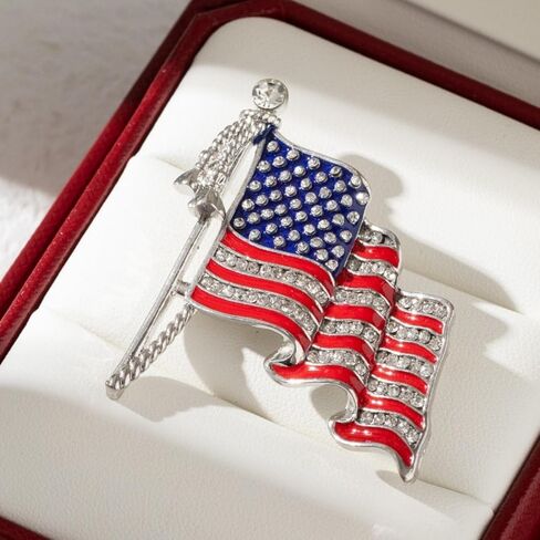 راينستون Bowknot USA Flag Brooch Pin for Women Fashion Crystal 4th July Medial Medal Medal Blue Red Red Brouches Independence Memorial Jewelry المجوهرات in Saudi Arabia