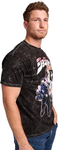 JoJo's Bizarre Adventure Group Shot Logo Text Adult Black Mineral Wash Crew Neck Short Sleeve T-Shirt in Saudi Arabia