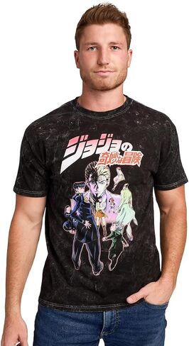 JoJo's Bizarre Adventure Group Shot Logo Text Adult Black Mineral Wash Crew Neck Short Sleeve T-Shirt in Saudi Arabia