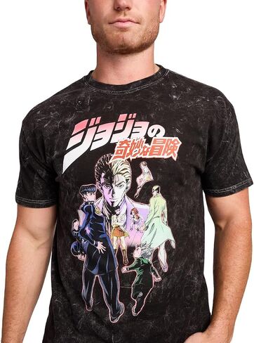 JoJo's Bizarre Adventure Group Shot Logo Text Adult Black Mineral Wash Crew Neck Short Sleeve T-Shirt in Saudi Arabia
