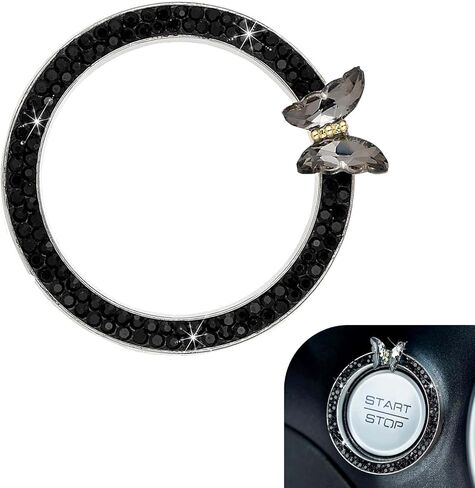 Bling Car Knobs Ring, Crystal Rhinestone Ring Emblem Sticker, Girly Butterfly Diamond Engine Start Button Cover, Push to Start Button, Key Ignition Starter&Knob Ring, Car Accessories for Women in Kuwait