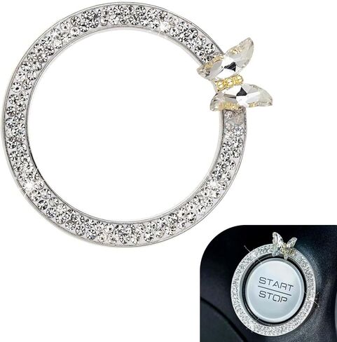 Bling Car Knobs Ring, Crystal Rhinestone Ring Emblem Sticker, Girly Butterfly Diamond Engine Start Button Cover, Push to Start Button, Key Ignition Starter&Knob Ring, Car Accessories for Women in Kuwait