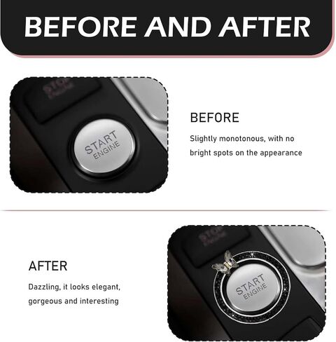Bling Car Knobs Ring, Crystal Rhinestone Ring Emblem Sticker, Girly Butterfly Diamond Engine Start Button Cover, Push to Start Button, Key Ignition Starter&Knob Ring, Car Accessories for Women in Kuwait