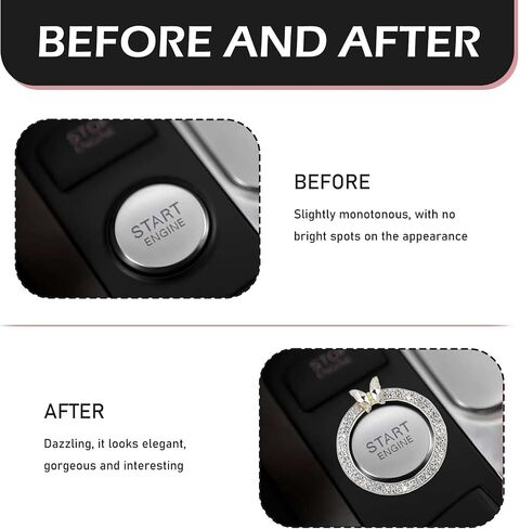 Bling Car Knobs Ring, Crystal Rhinestone Ring Emblem Sticker, Girly Butterfly Diamond Engine Start Button Cover, Push to Start Button, Key Ignition Starter&Knob Ring, Car Accessories for Women in Kuwait