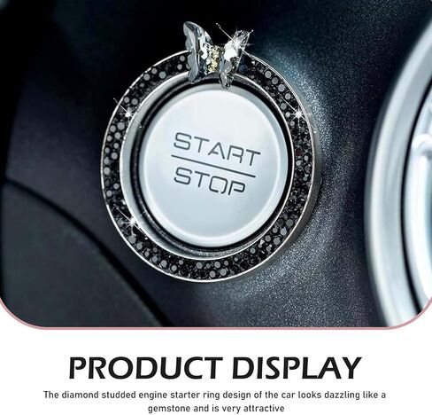 Bling Car Knobs Ring, Crystal Rhinestone Ring Emblem Sticker, Girly Butterfly Diamond Engine Start Button Cover, Push to Start Button, Key Ignition Starter&Knob Ring, Car Accessories for Women in Kuwait