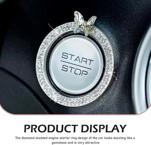 Bling Car Knobs Ring, Crystal Rhinestone Ring Emblem Sticker, Girly Butterfly Diamond Engine Start Button Cover, Push to Start Button, Key Ignition Starter&Knob Ring, Car Accessories for Women in Kuwait