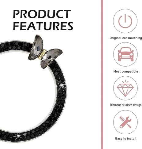 Bling Car Knobs Ring, Crystal Rhinestone Ring Emblem Sticker, Girly Butterfly Diamond Engine Start Button Cover, Push to Start Button, Key Ignition Starter&Knob Ring, Car Accessories for Women in Kuwait