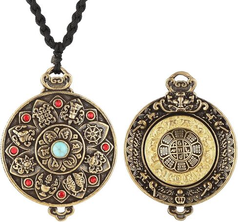 HZMAN Tibetan Buddhism Necklace for Men Women Retro Rotatable Double Side Zodiac OM Lotus Talisman Pendant Jewelry Gift in Saudi Arabia