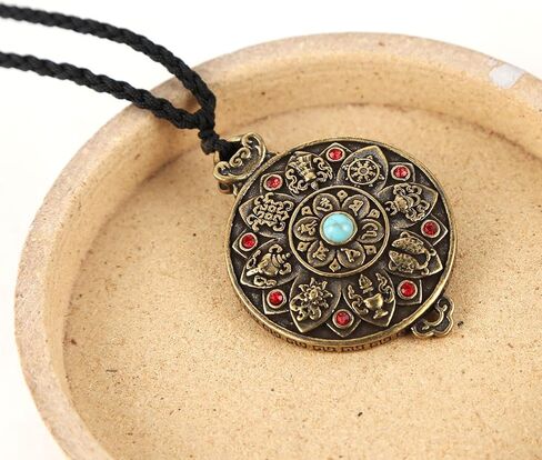 HZMAN Tibetan Buddhism Necklace for Men Women Retro Rotatable Double Side Zodiac OM Lotus Talisman Pendant Jewelry Gift in Saudi Arabia
