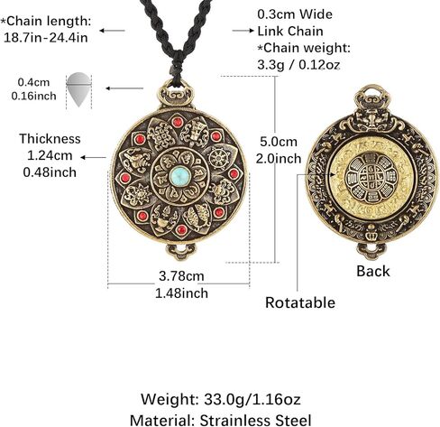 HZMAN Tibetan Buddhism Necklace for Men Women Retro Rotatable Double Side Zodiac OM Lotus Talisman Pendant Jewelry Gift in Saudi Arabia