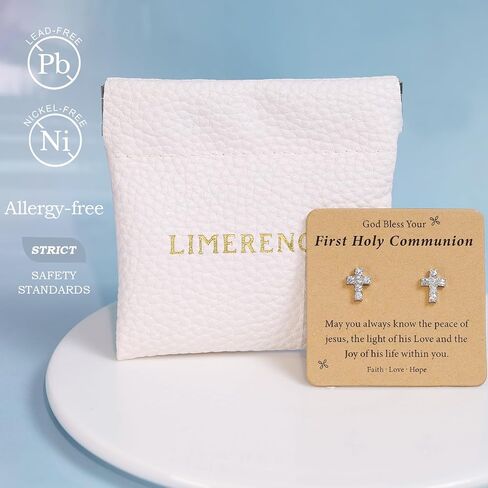 Limerencia Hypoallergenic Screw Back Cross Earrings Communion Birthday Baptism Gifts for Girls Daughter,Cubic Zirconia Implant Grade Titanium Earrings Studs for Girls Sensitive Ears in Saudi Arabia